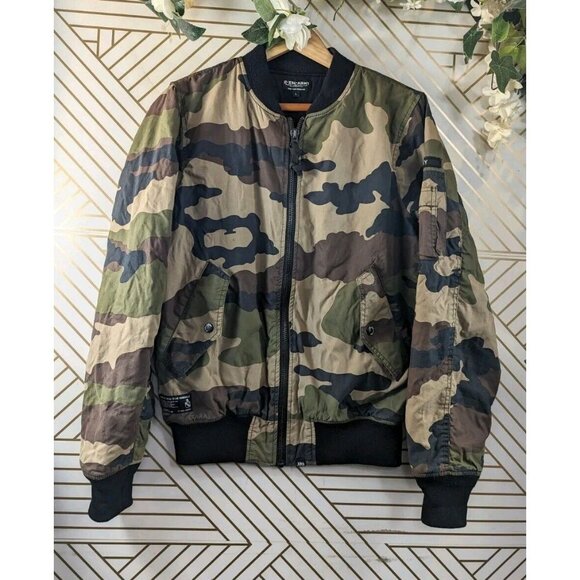 IZZUE IZ-XO4-ARMY Men's Camo Army Jacket Bomber Green Zip Cotton Size Large